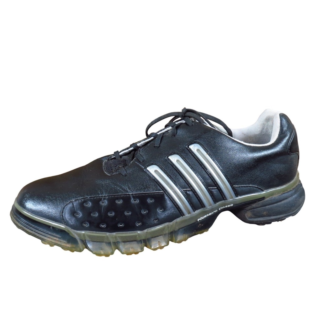 adidas Powerband Chassis Men Golf Shoes Size‎ 9 Athletic Black Leather Cleated